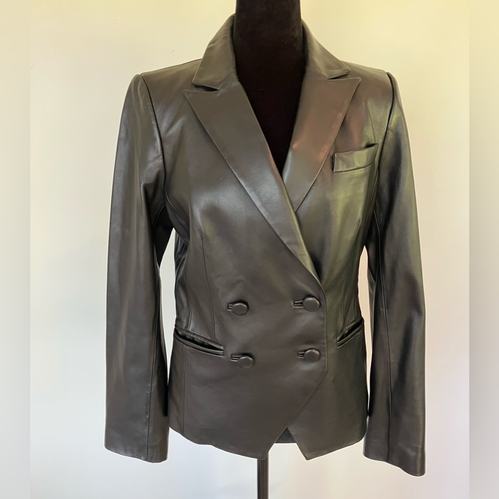 Antonio Melani Black Blazer Jacket Leather Lined Size 4 Womens